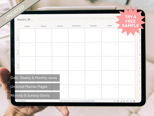 Undated digital planner for GoodNotes and Notability. Suitable for both iPad and Android tablets.