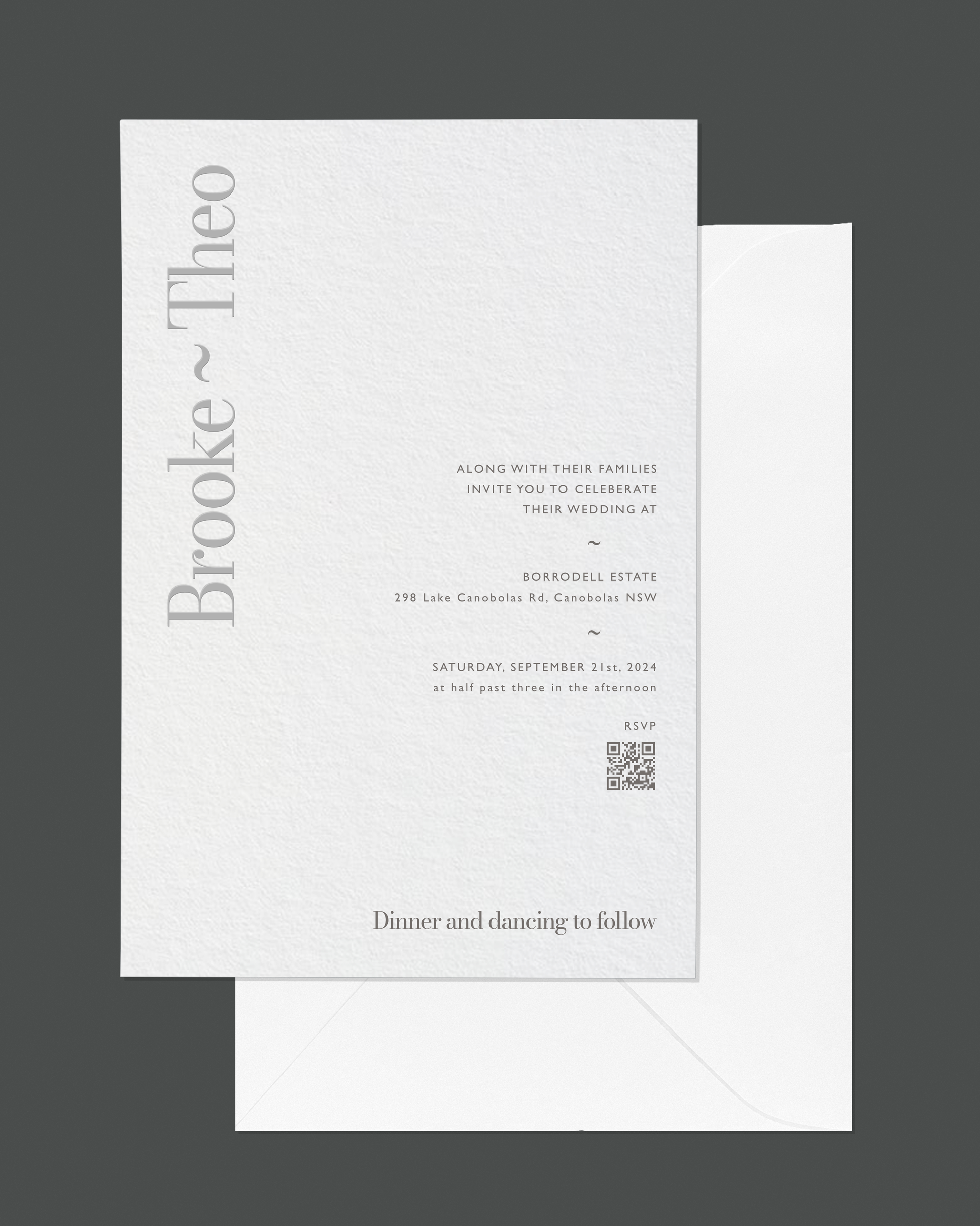 Brooklyn wedding invitation — premium modern minimalist embossed design by Communique Design