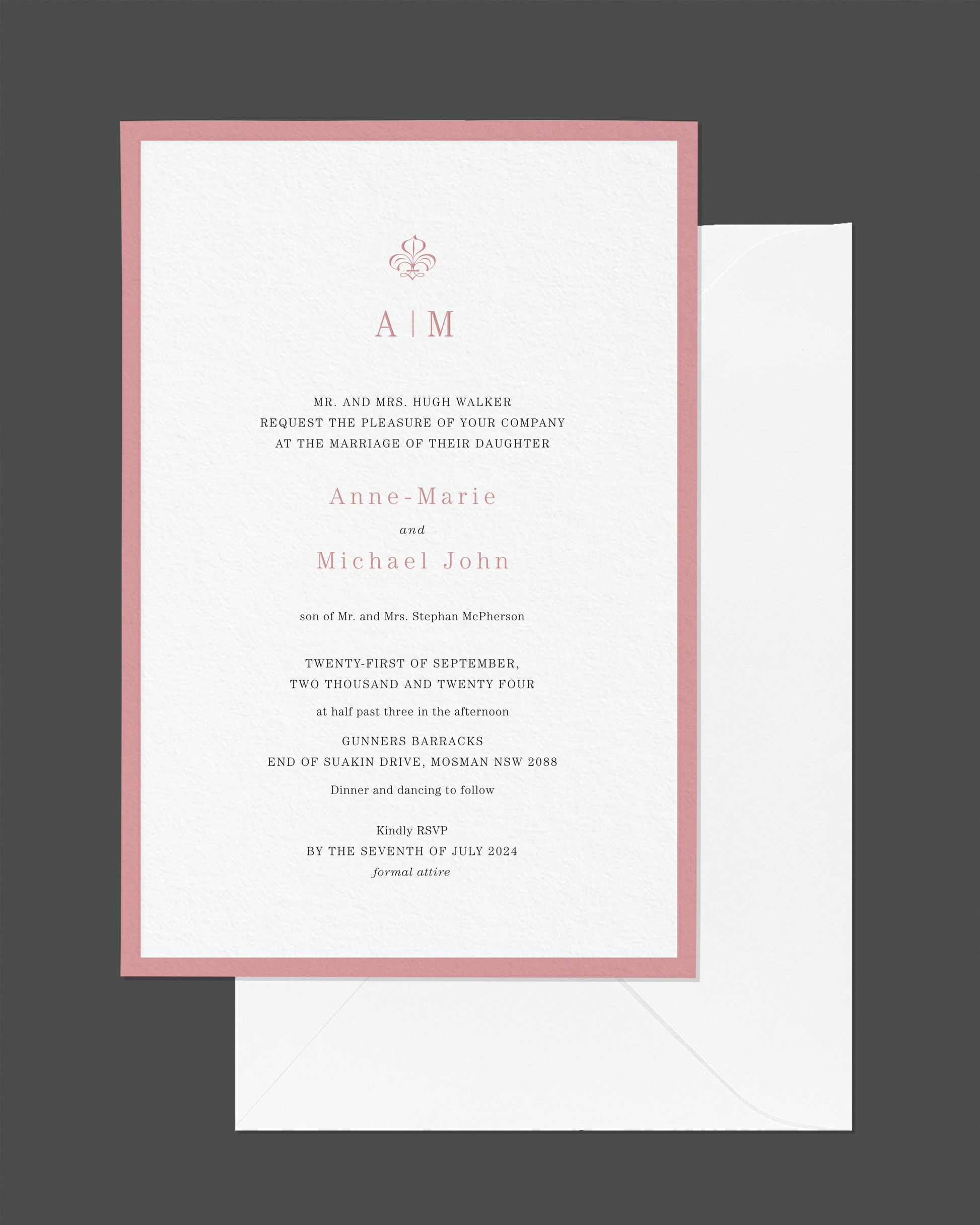 Duet Rose Foil wedding invitation — romantic rose foil design by Communique Design