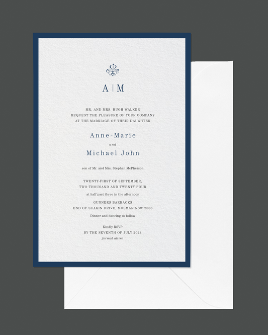 Duet Letterpress wedding invitation — classic elegant letterpress design by Communique Design