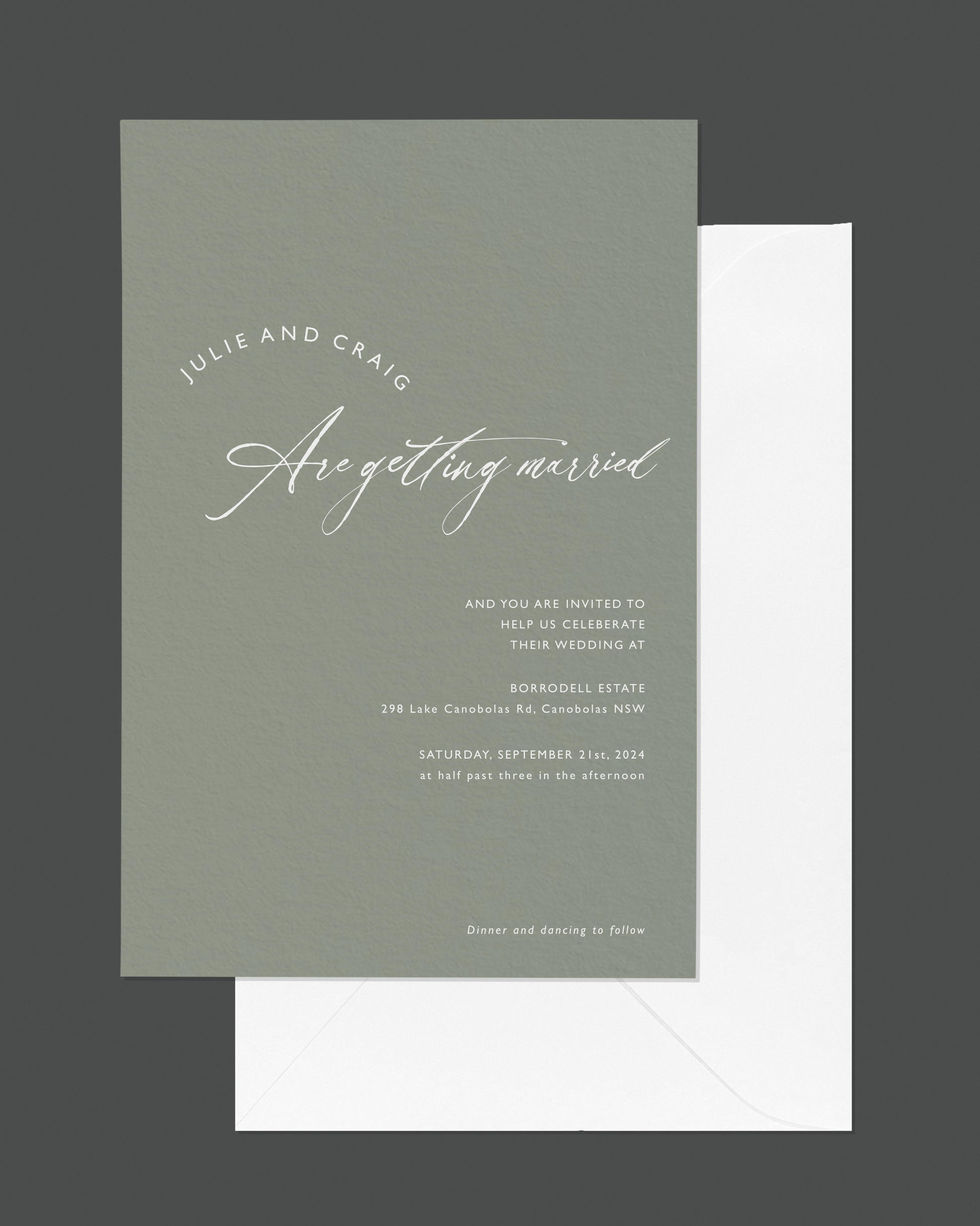 Hermitage wedding invitation — modern minimalist typographic design by Communique Design