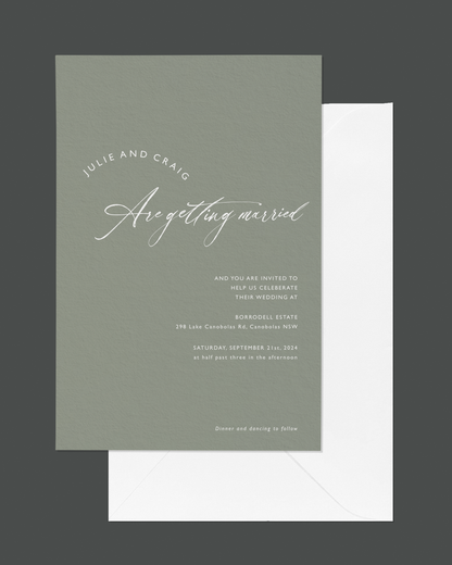 Hermitage wedding invitation — modern minimalist typographic design by Communique Design