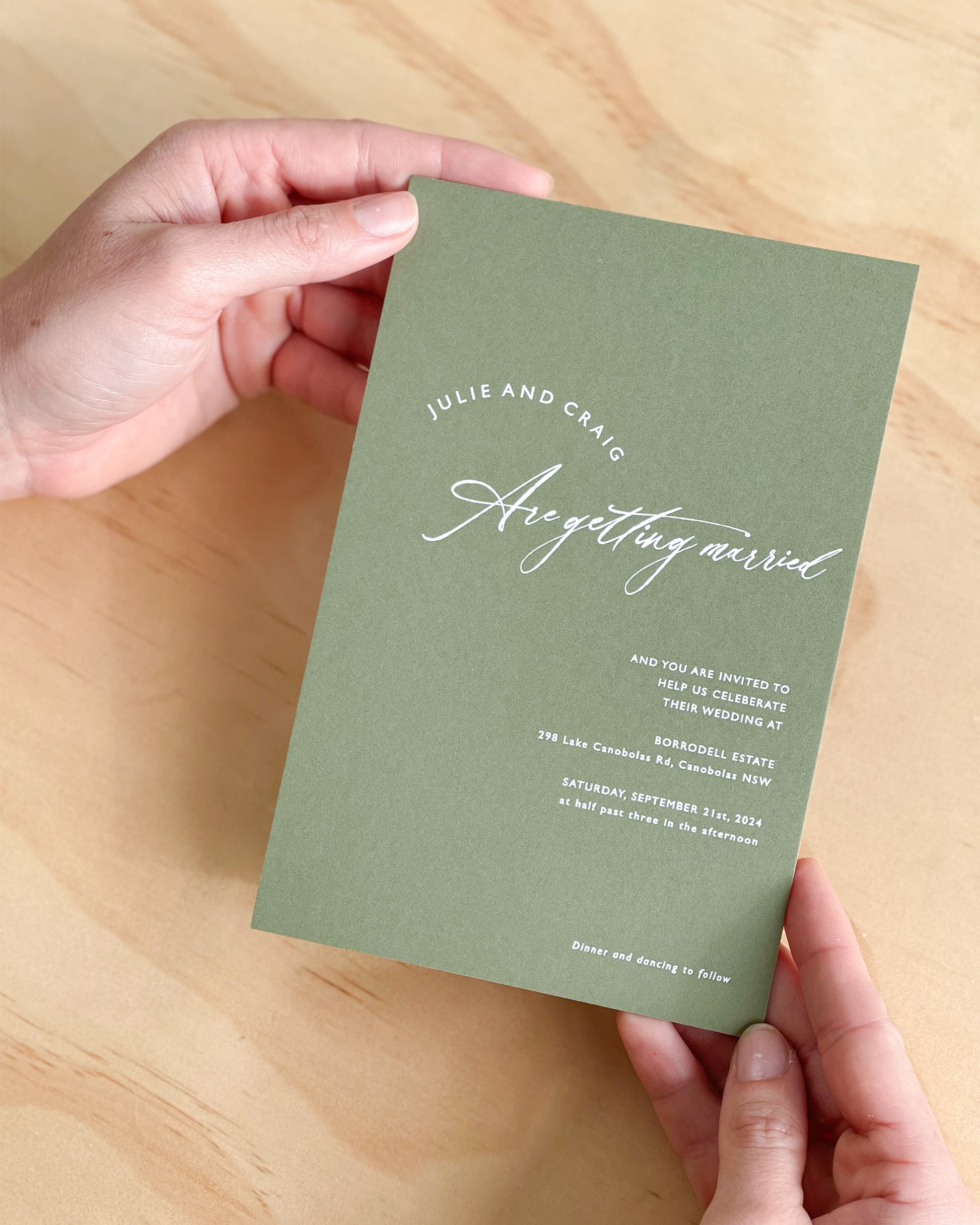 The Hermitage wedding invitation highlighting modern typographic design and a single one colour print technique. A design by Communique Design.